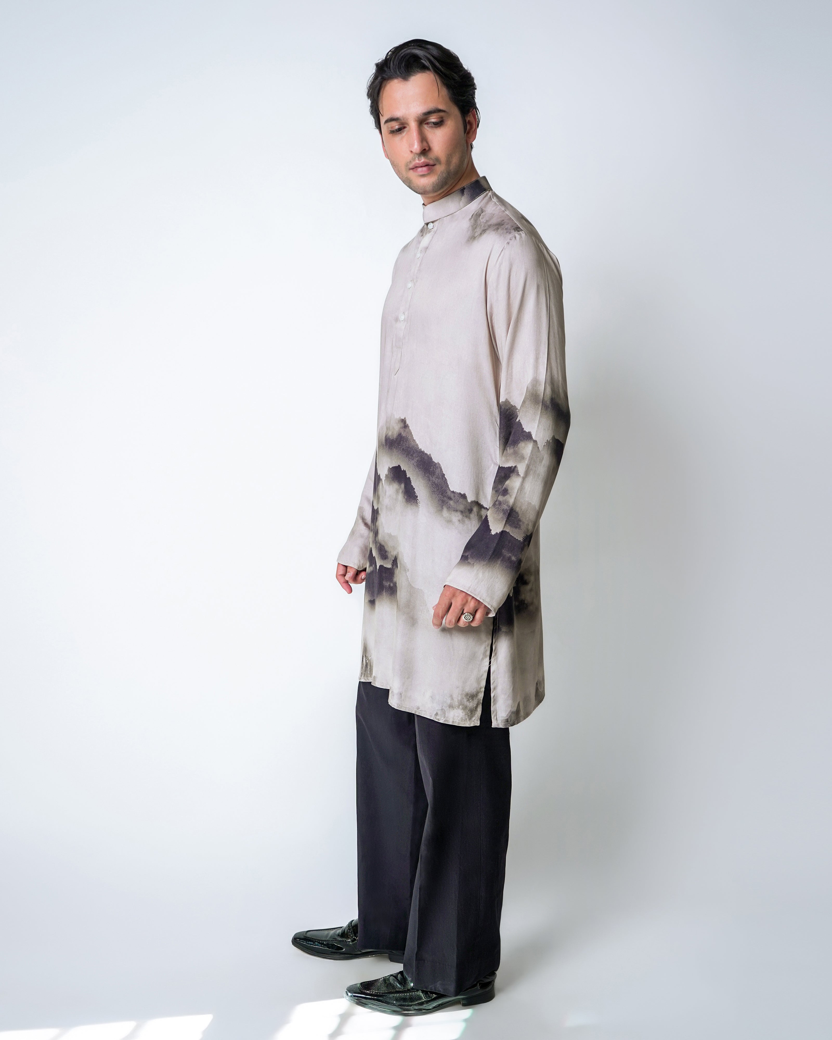 Satin Clouds - Brown and Black tencel printed kurta set