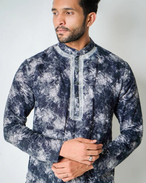 Black and White Linen Constelations printed kurta set