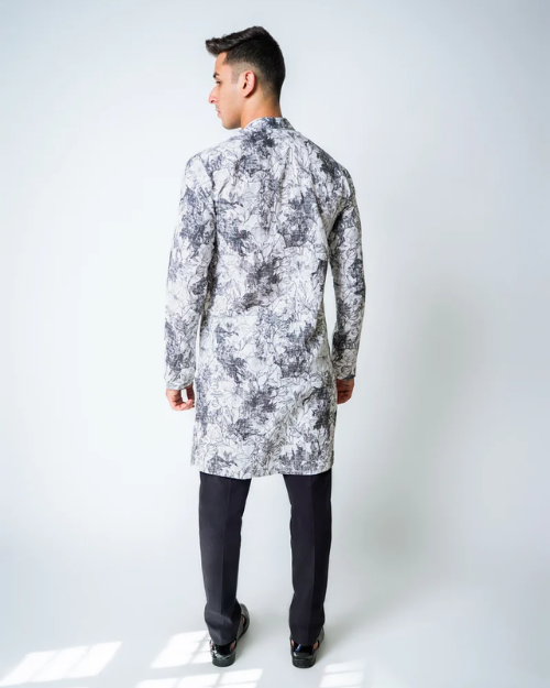 Black and White Printed Linen kurta set