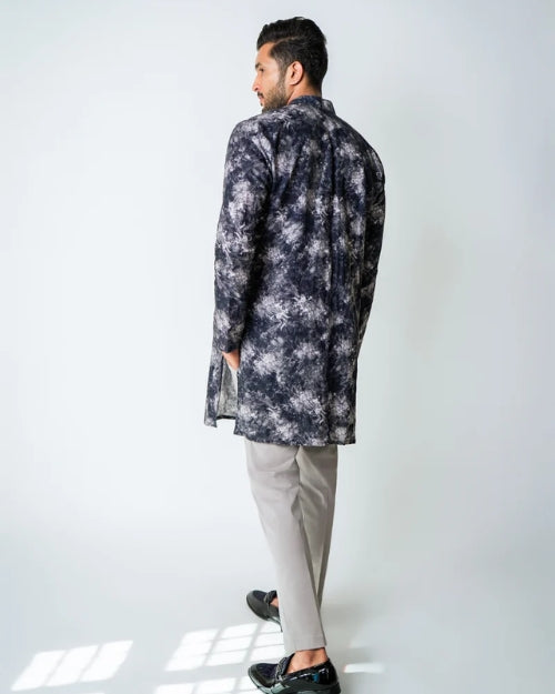 Black and White Linen Constelations printed kurta set