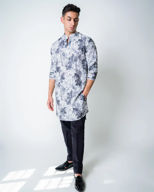 Black and White Printed Linen kurta set
