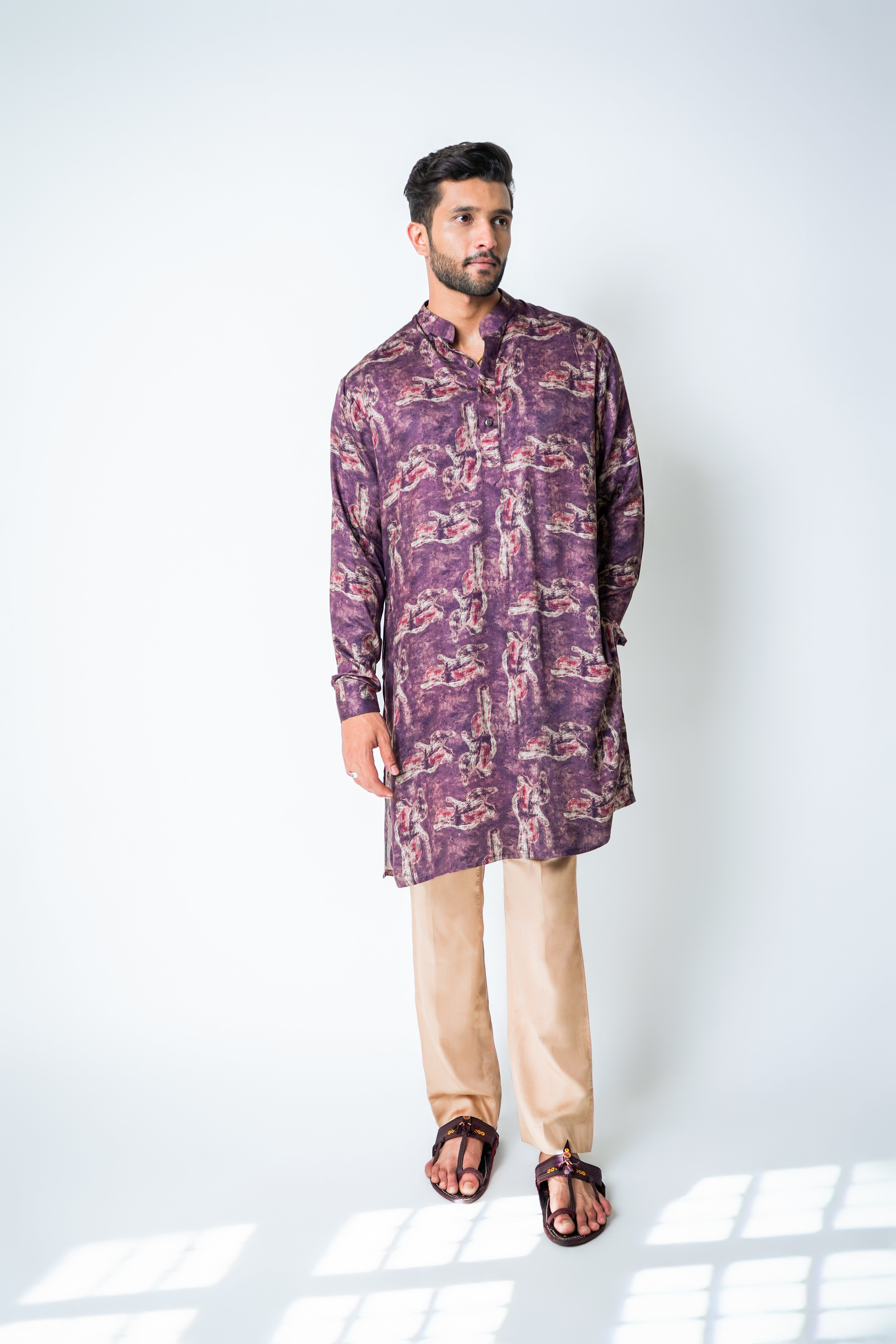 Wine and Champagne tencel printed kurta set