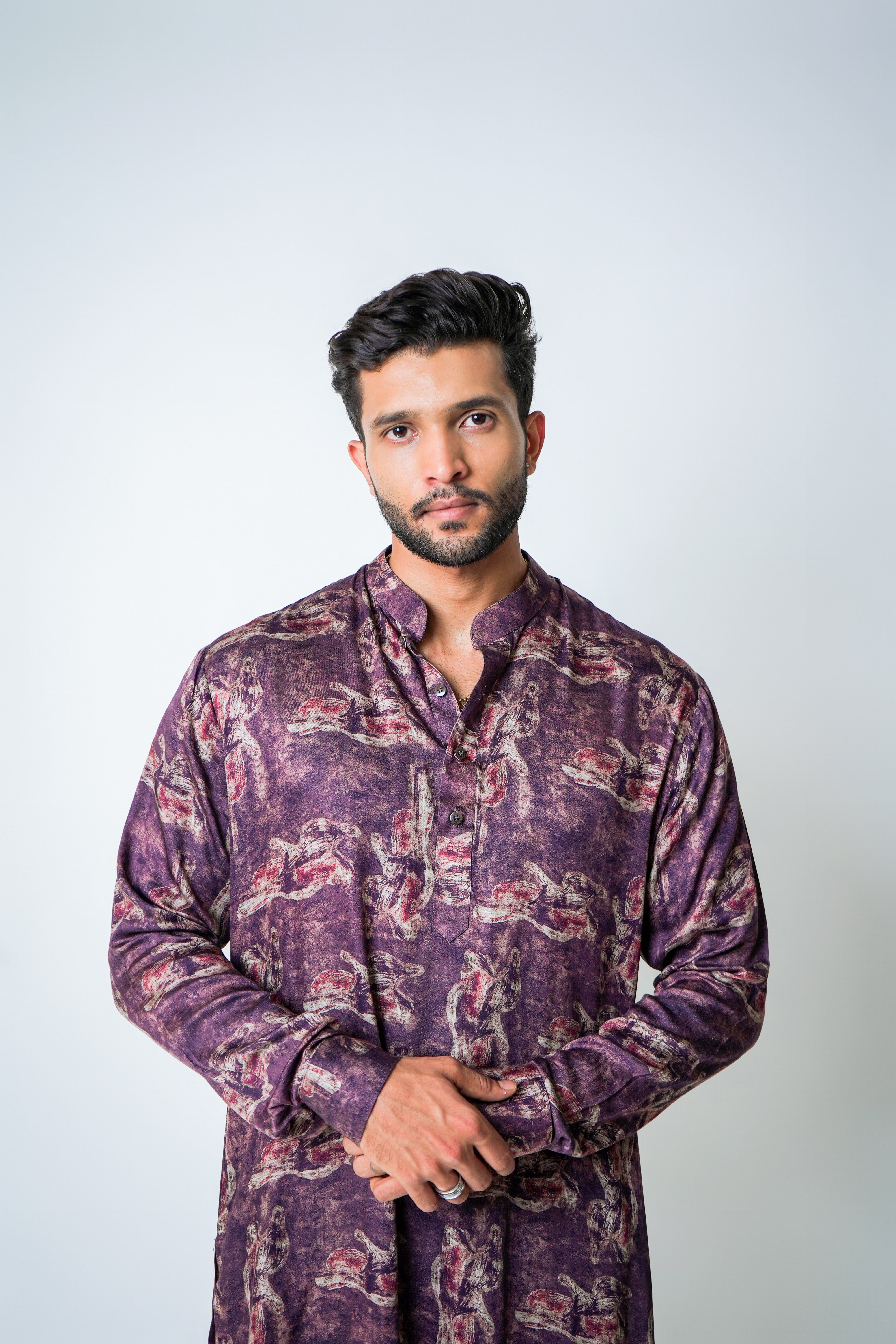 Wine and Champagne tencel printed kurta set