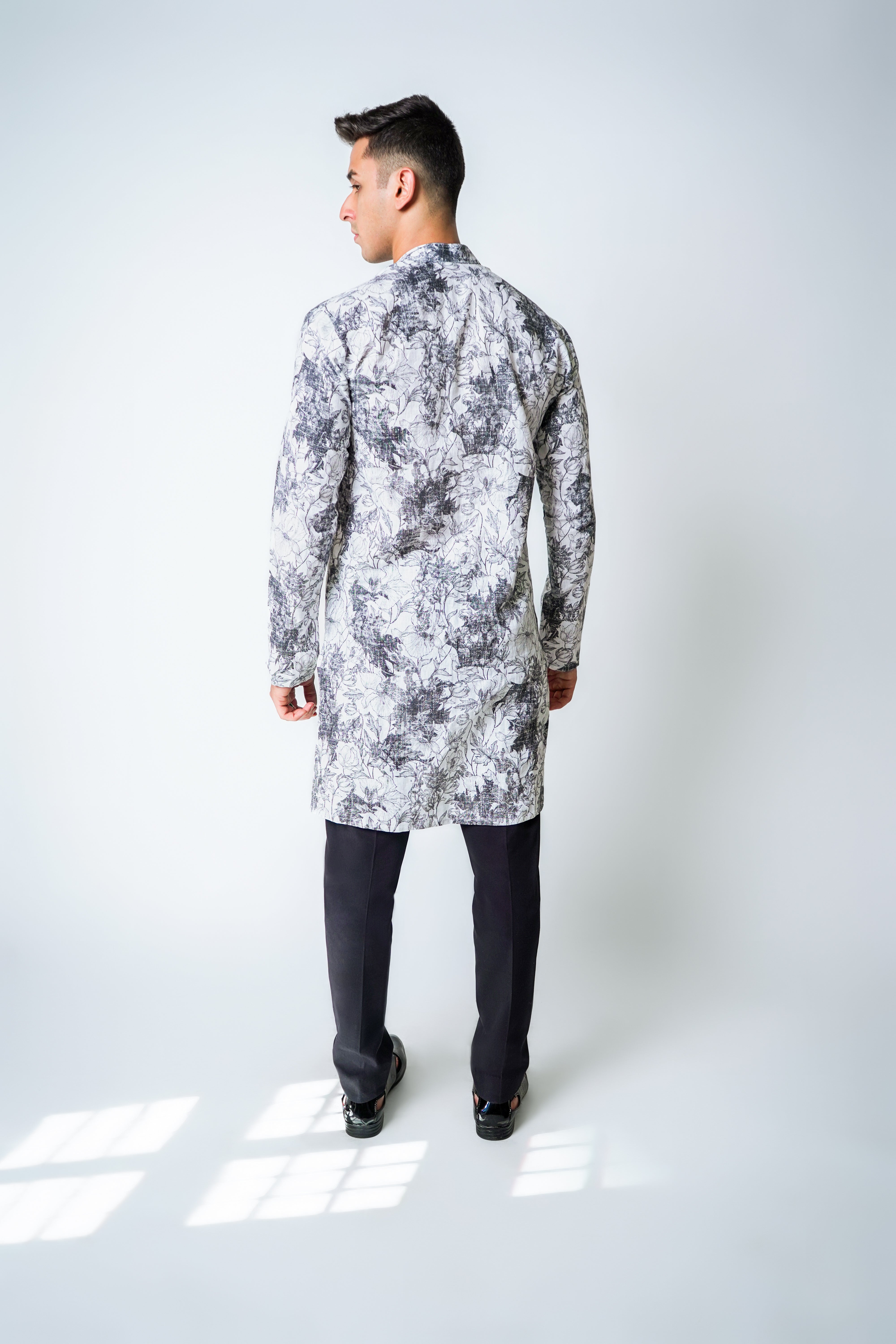 Black and White Printed Linen kurta set