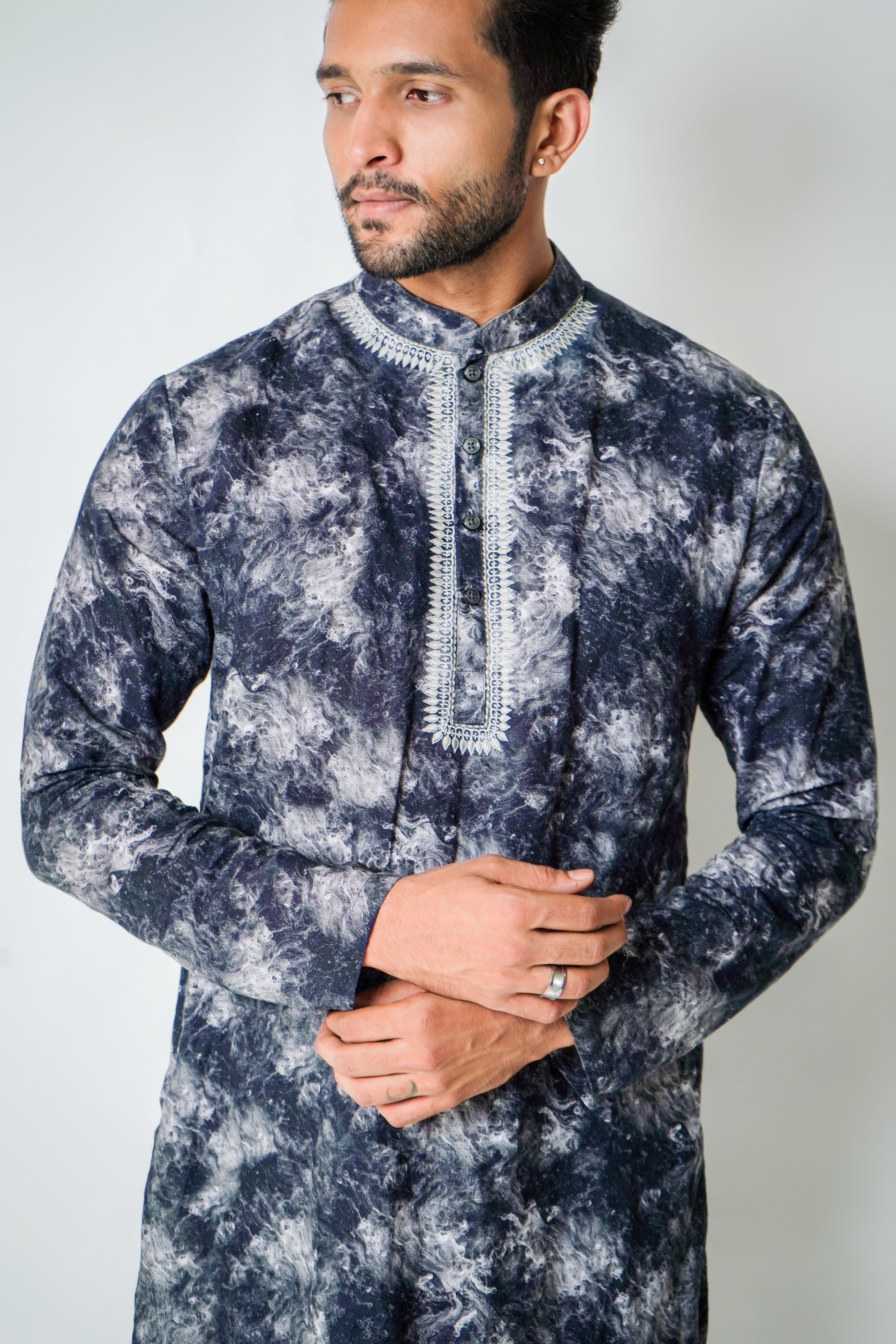 Black and White Linen Constelations printed kurta set