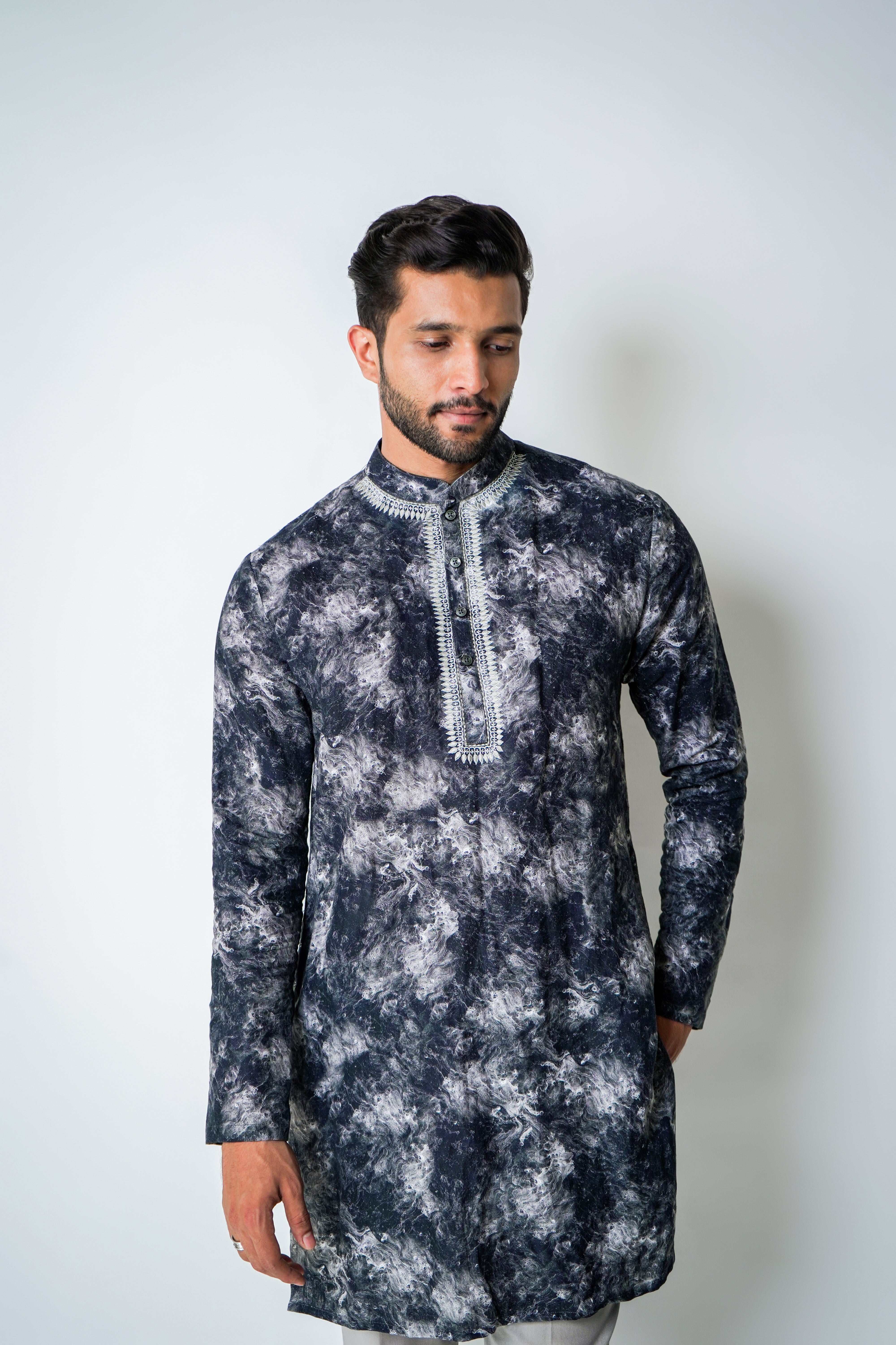 Black and White Linen Constelations printed kurta set