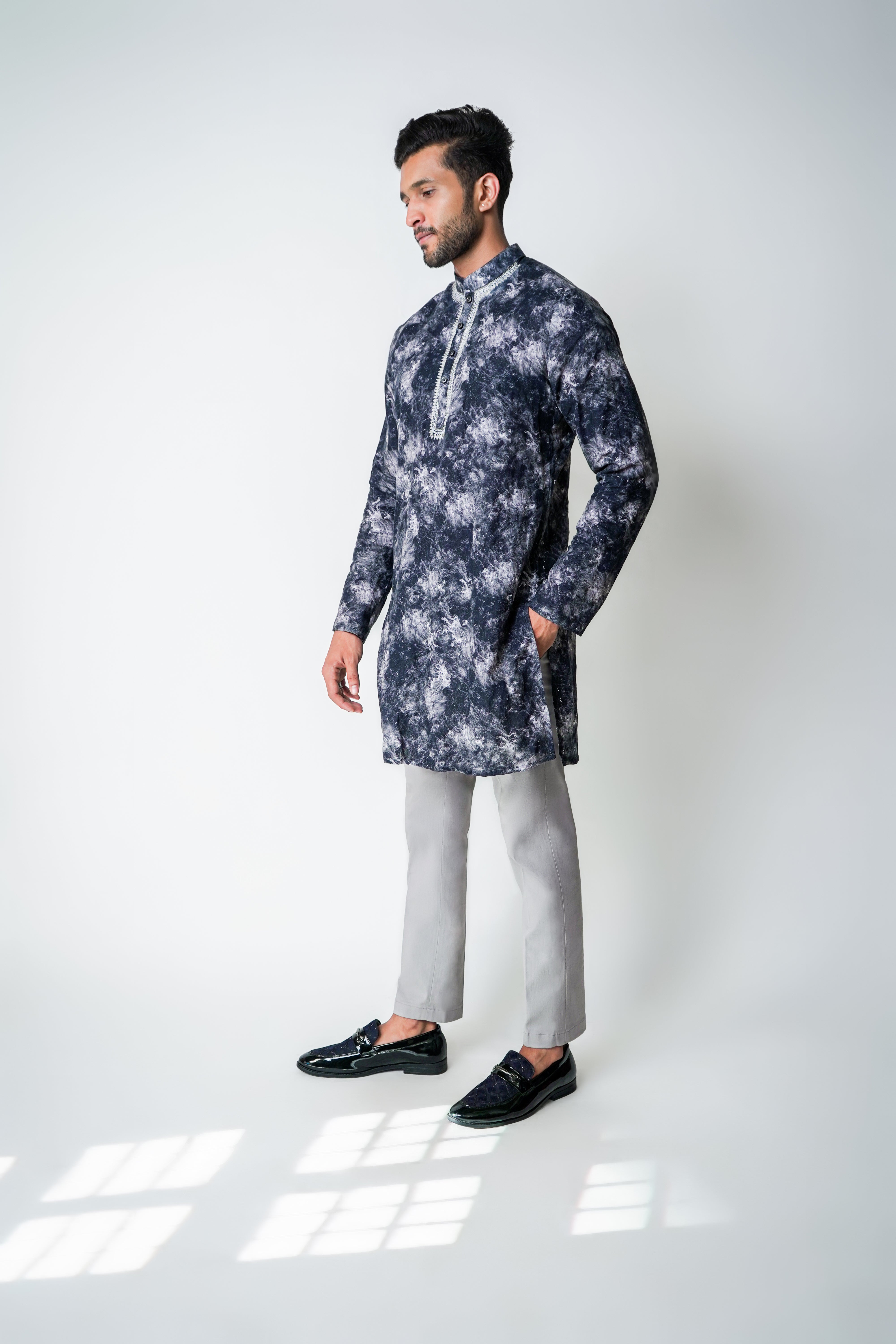 Black and White Linen Constelations printed kurta set