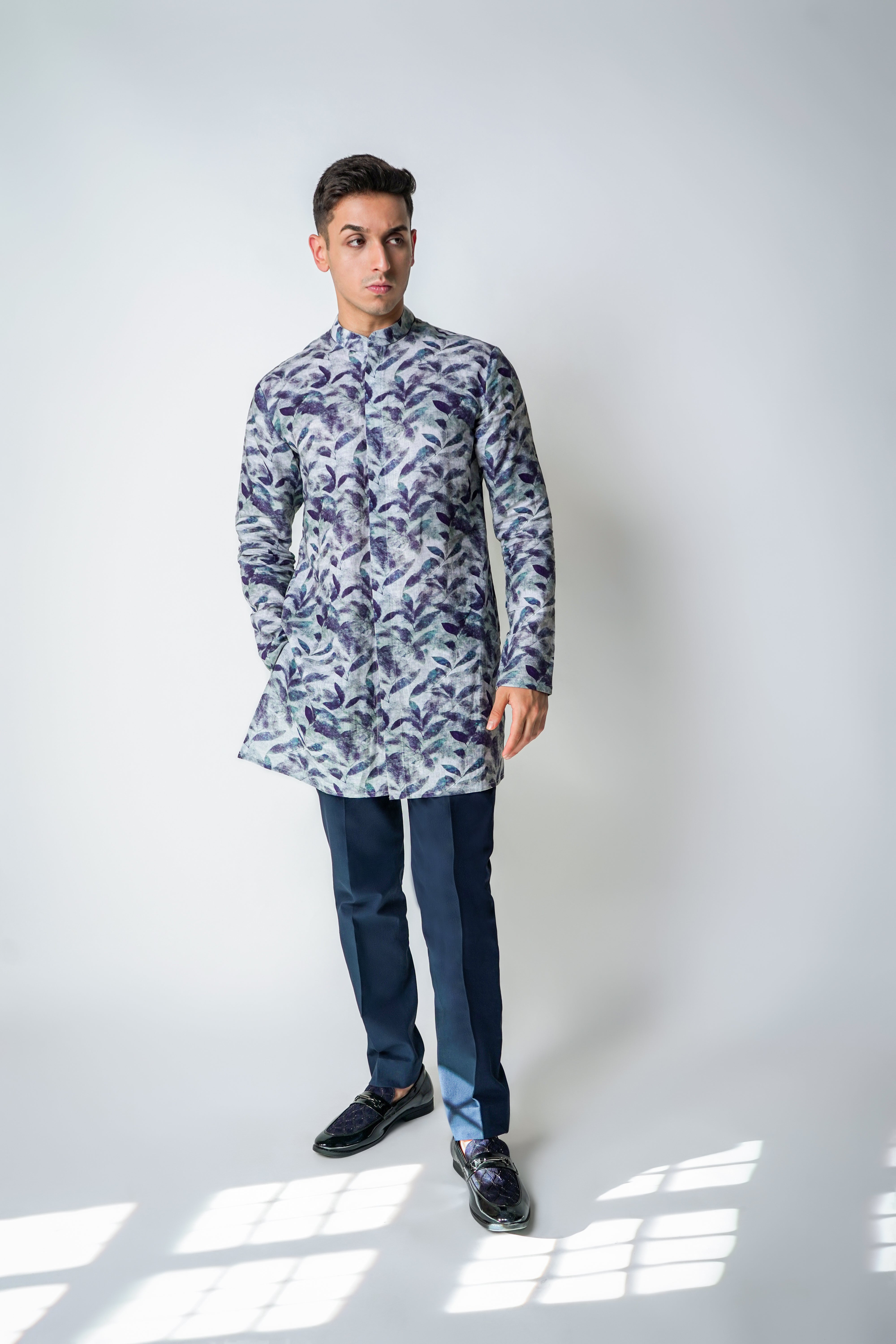 Blue floral Printed Linen kurta set