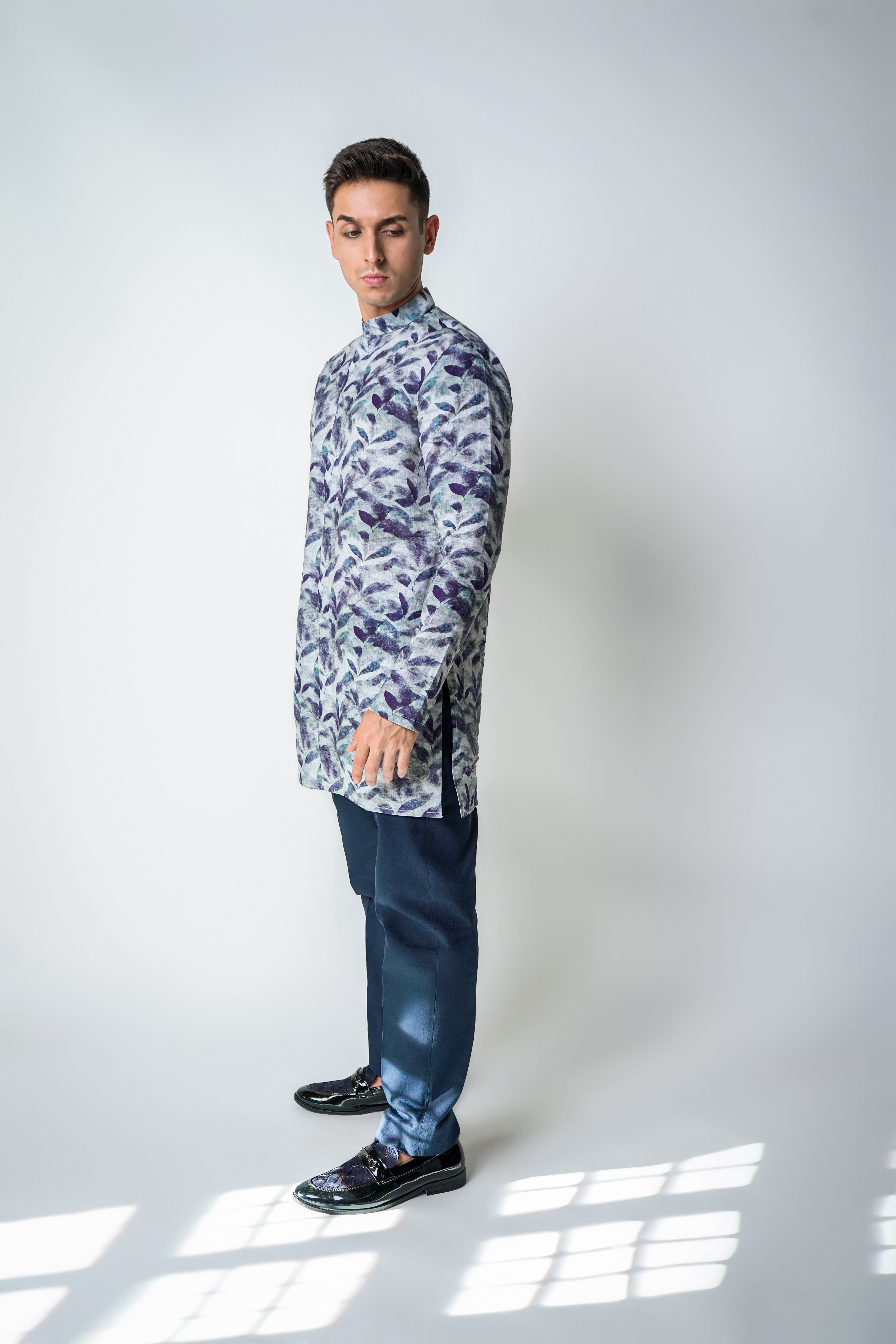 Blue floral Printed Linen kurta set