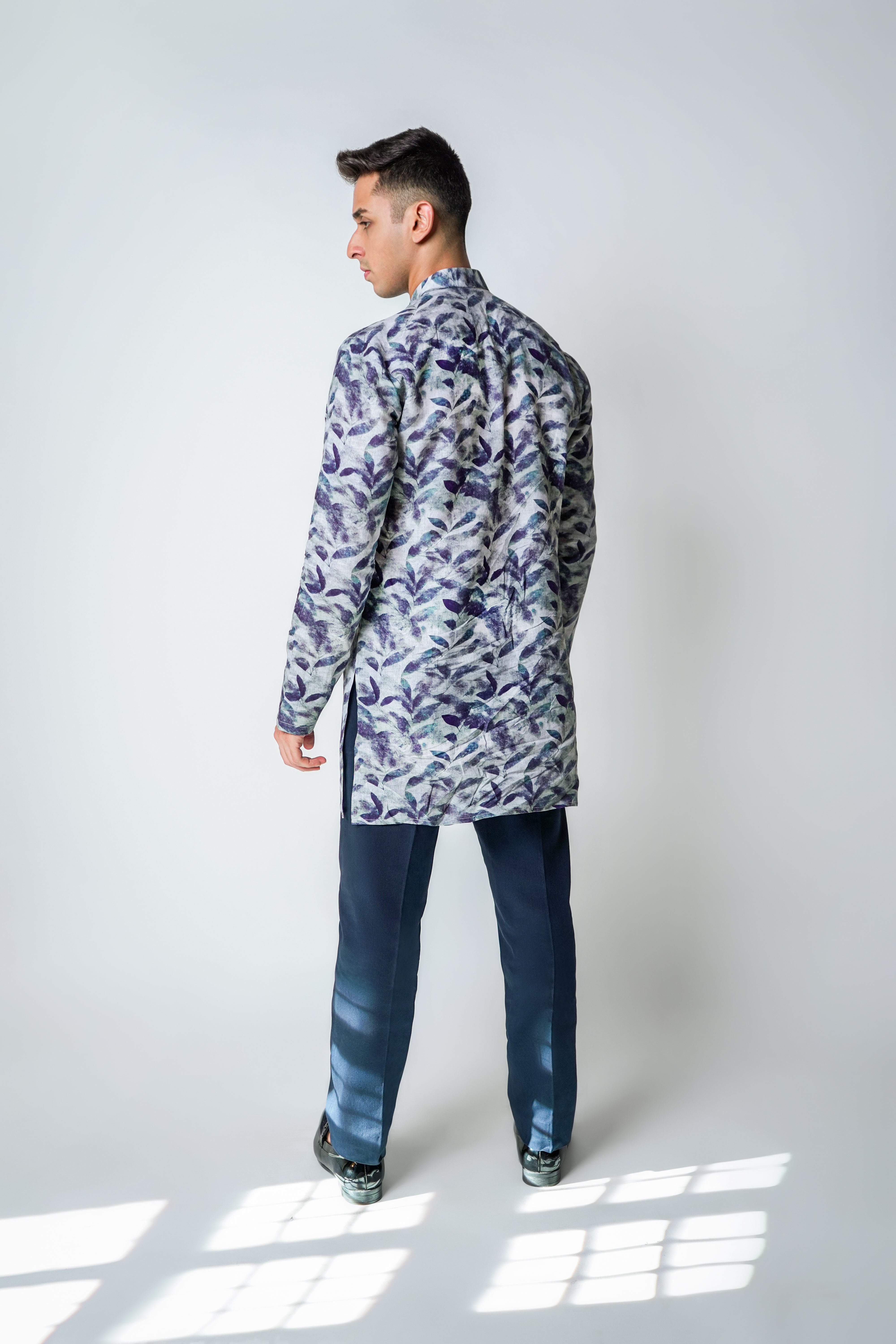 Blue floral Printed Linen kurta set