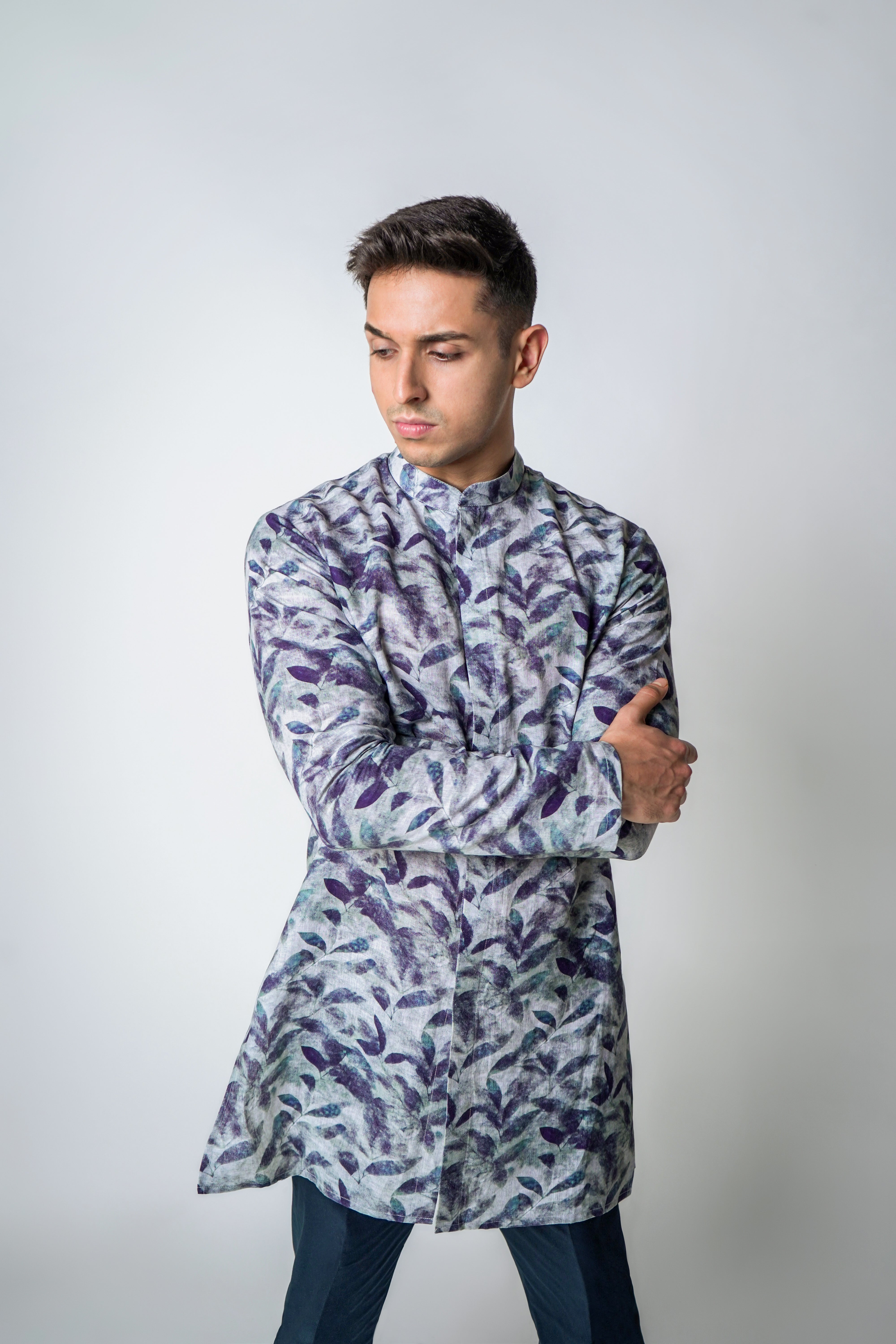 Blue floral Printed Linen kurta set